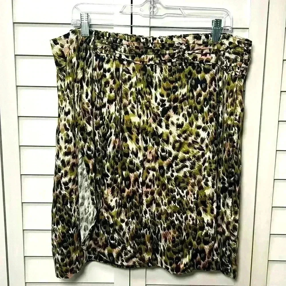 Antonio Melani Leopard Print Faux Wrap Skirt Size 14